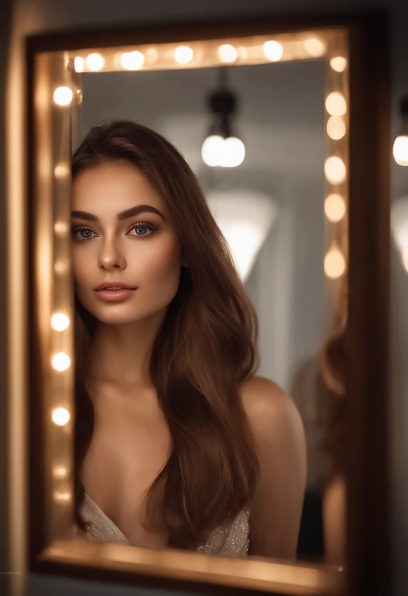 arafed woman fully , sexy girl with brown eyes, ultra realistic, meticulously detailed, portrait sophie mudd, brown hair and large eyes, selfie of a young woman, dubai eyes, violet myers, without makeup, natural makeup, looking directly at the camera, face with artgram, subtle makeup, stunning full body shot standing in mirror, in bedroom, medium to large size bust