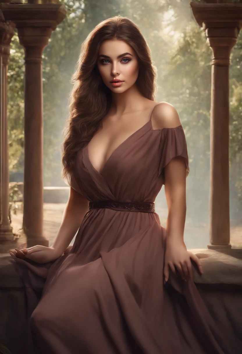 arafed woman fully , sexy girl with brown eyes, ultra realistic, meticulously detailed, portrait sophie mudd, brown hair and large eyes, selfie of a young woman, dubai eyes, violet myers, without makeup, natural makeup, looking directly at the camera, face with artgram, subtle makeup, stunning full body shot standing in a battlefield, in medieval times, medium to large size bust