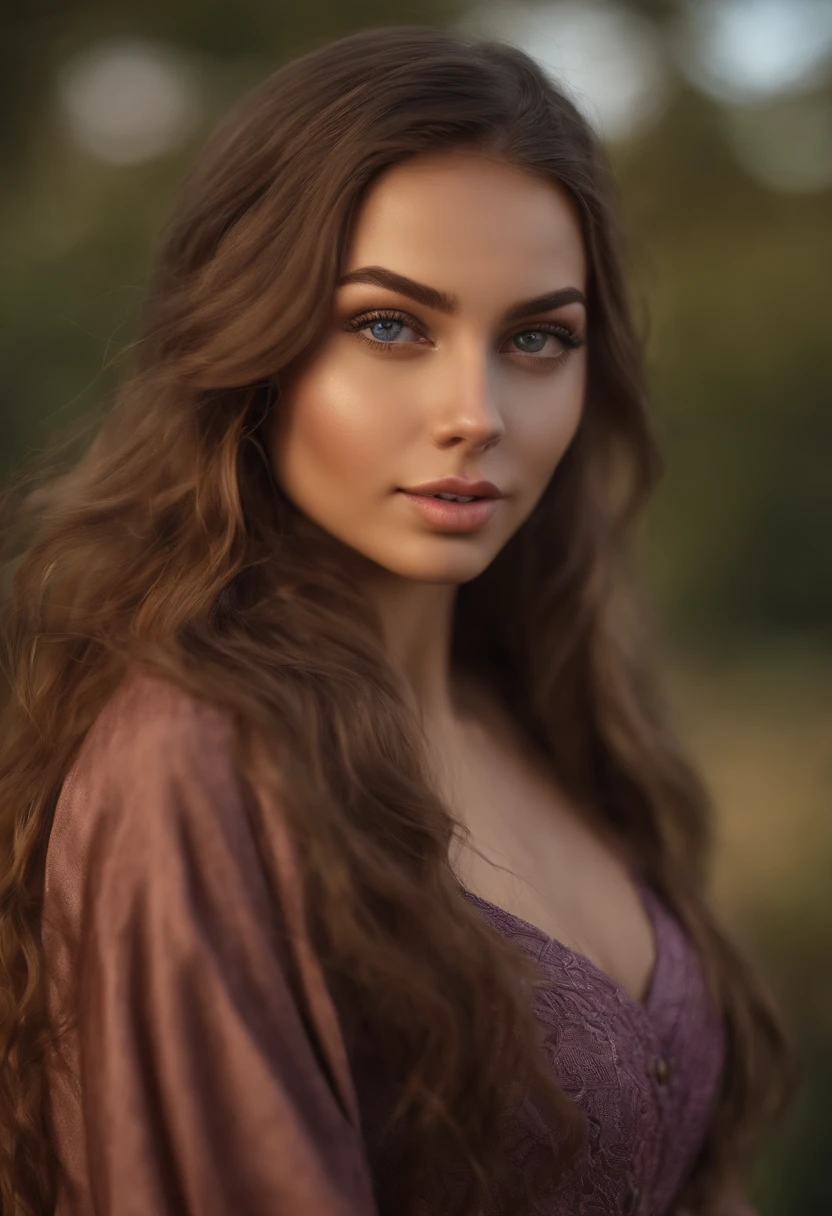 arafed woman fully , sexy girl with brown eyes, ultra realistic, meticulously detailed, portrait sophie mudd, brown hair and large eyes, selfie of a young woman, dubai eyes, violet myers, without makeup, natural makeup, looking directly at the camera, face with artgram, subtle makeup, stunning full body shot standing in a battlefield, in medieval times, medium to large size bust