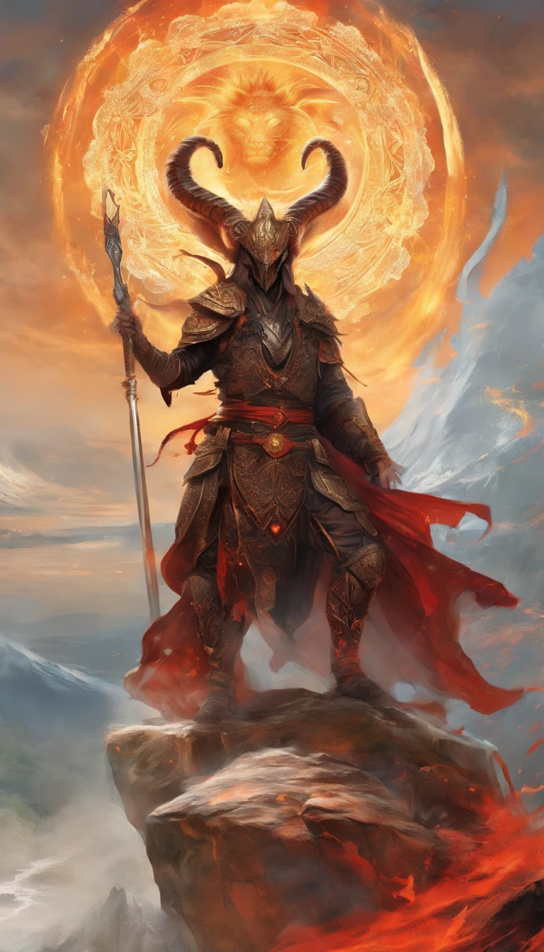 a ninja, imagem hiper detalhada, ele esta sentado em um trono de fogo e tem muito ouro em volta, your hyperdetailed hand and fingers, your eyes are red, sorriso de poder, He owns the world, seu copo aparece por completo sentado no seu trono de fogo. is to give black color, but his head is that of a black animal goat.