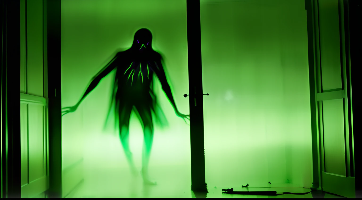 ```
(("Nocturnal Apparition: Ghostly Figure Gliding Through an Unkempt Window at Night")) in a chilling and spectral composition. Depict a ghostly figure, ethereal and pale, passing through an unkempt window under the cover of darkness. Capture the billowing curtains and the ghost's translucent form, evoking a sense of otherworldly presence. Emphasize the disheveled state of the window – cracked panes, peeling paint, and cobwebs – adding to the eerie atmosphere. Convey a feeling of supernatural awe and dread, as the ghostly entity moves silently through the night, its intentions unknown. Use an art style that exudes a sense of spectral luminescence and eerie shadows, employing (((pale, desaturated colors and ghostly glows))) to create a visually haunting portrayal of the ghost flying through the unkempt window, capturing the spine-tingling mystery and spectral aura of the scene.
```