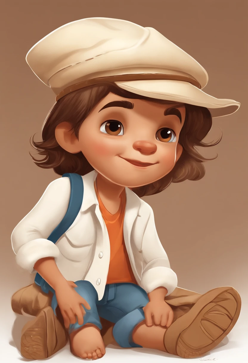un nino, blanco, remera blanca, pantalon jeans, cansado, extenuado, vomitando liquido verde y mucha sangre, en el medio de la calle, Cute children's book illustration style, colorido, sencillo, Pescador, Disney, Pixar, GHIBLI