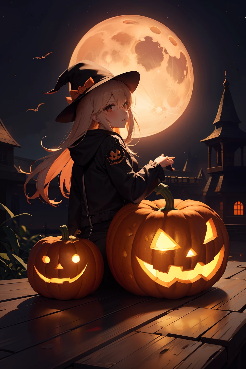 Jack-o'-lantern like a moon in the sky