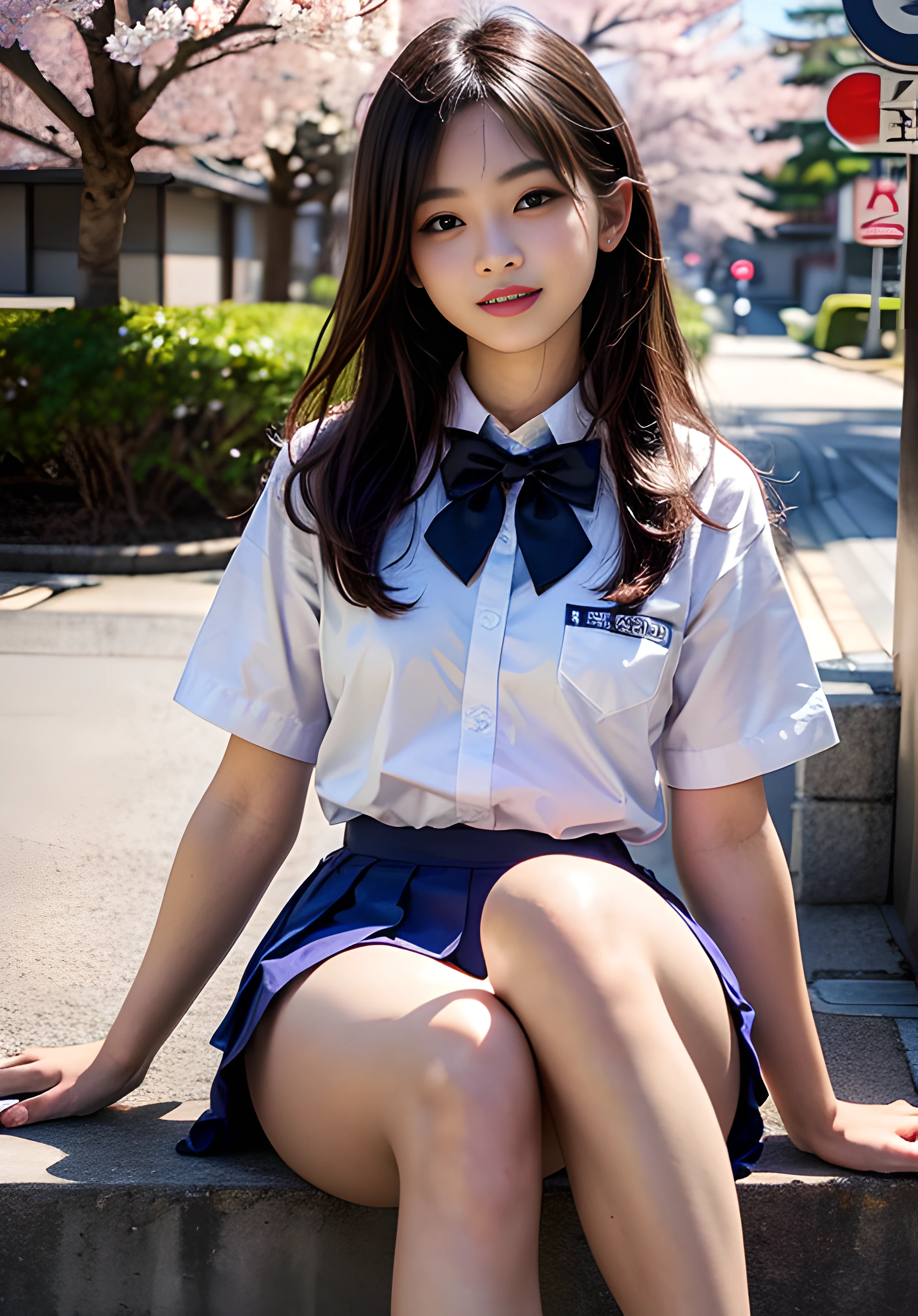 (8K high image quality), (top-quality), (RAW image quality),(masutepiece:1.2), (Realistic), (Photorealistic:1.37), ,largeeyes,long eyelasher,(Live-action realistic style),The Ultimate Face,Photorealistic light and shadow,Clear facial features,,Fair skin, ),Best portraits,Shot from a short distance, 1-girl, Cute,Beautiful detailed eyes,highlydetailed skin,(Beautiful face with double eyelids), (Realism: 1.4),((fullbody image)) ,delicate and beautiful face,,Female about 20 years old,(Beautiful Face 1.4),Medium Hair,((Japan high school girl in uniform)),(Make eye contact with your audience),red lipsticks,Lame around the eyes,(Laugh a little),((In a flower park rich in nature)),(Sit with your legs upright),panties fully visible.,Pastel colors panties,(I like to show my panties to viewers),(Show your panties to your audience),((Japan schoolgirl uniform)),(Beautiful face illuminated by light),red lipsticks,Lame around the eyes,Very beautiful feet are the charm point,A very bright world,Y shirt