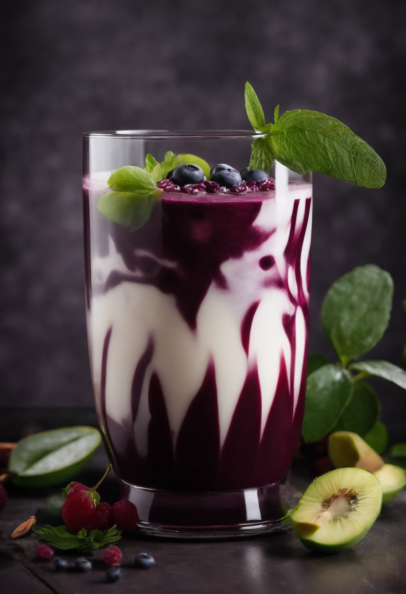 glass of açaí with condesado milk, Paçoca, amendoin, leite em po