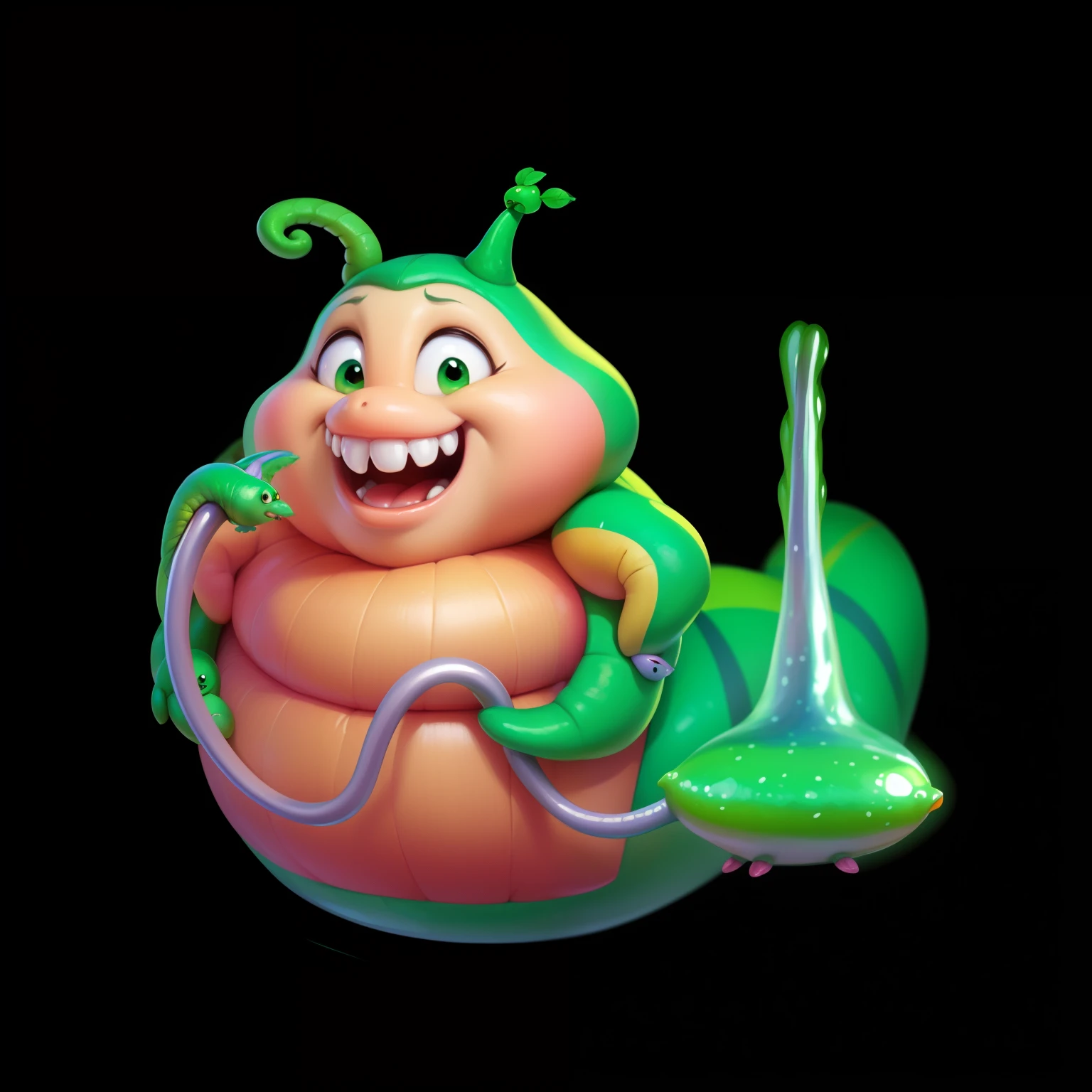 a green caterpillar，Cartoony，The highest masterpiece，high high quality