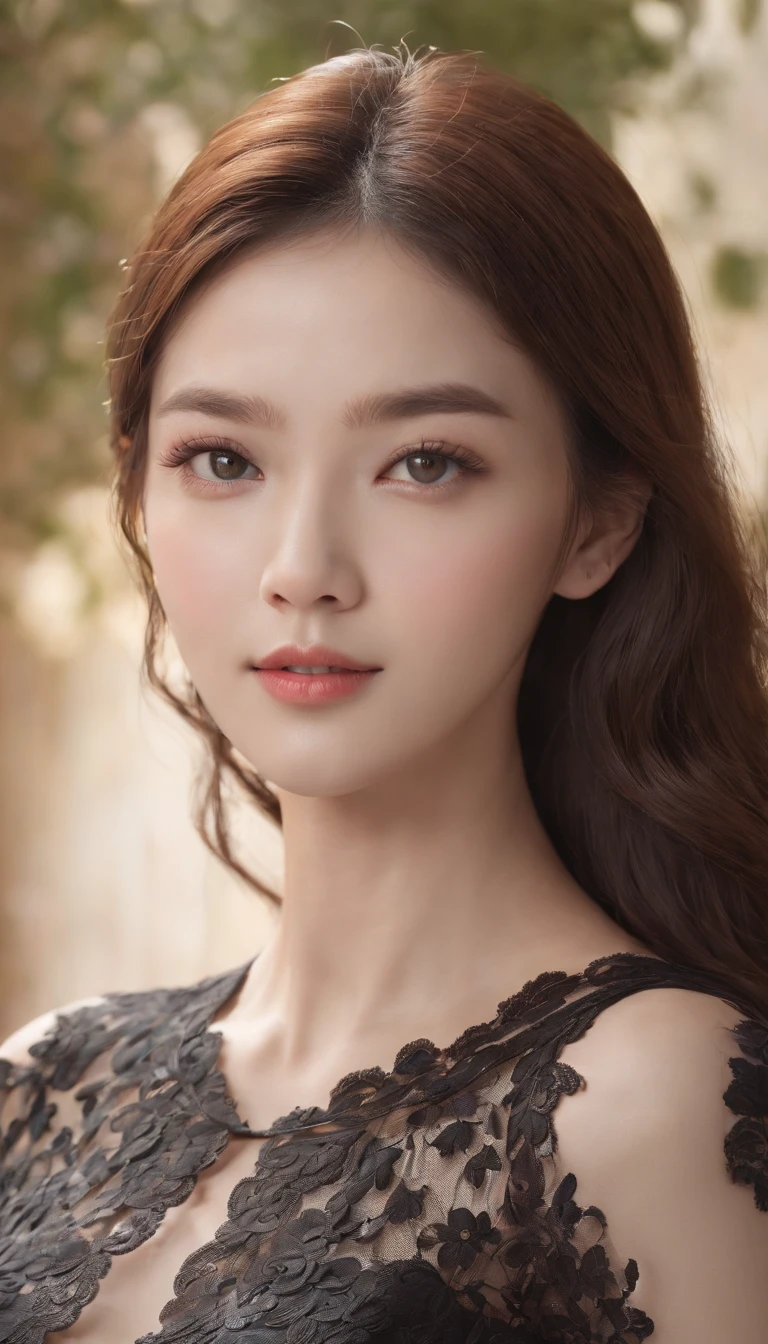 ((perfect photographic)), kim tae-ri, (beauty goddess), ((extremely realistic detailed beauty)) ((attractive)), (dark (lace dress)), adept art, very realistic ( 8k HD graphic, (soft and chill light), best quality detailed face:1.5, masterpiece:1.3, ultra highres:1.2 dynamic lighting, artstation, poster, volumemetricslighting), (detailed eyes:1.5), (indoor), ((blur background))