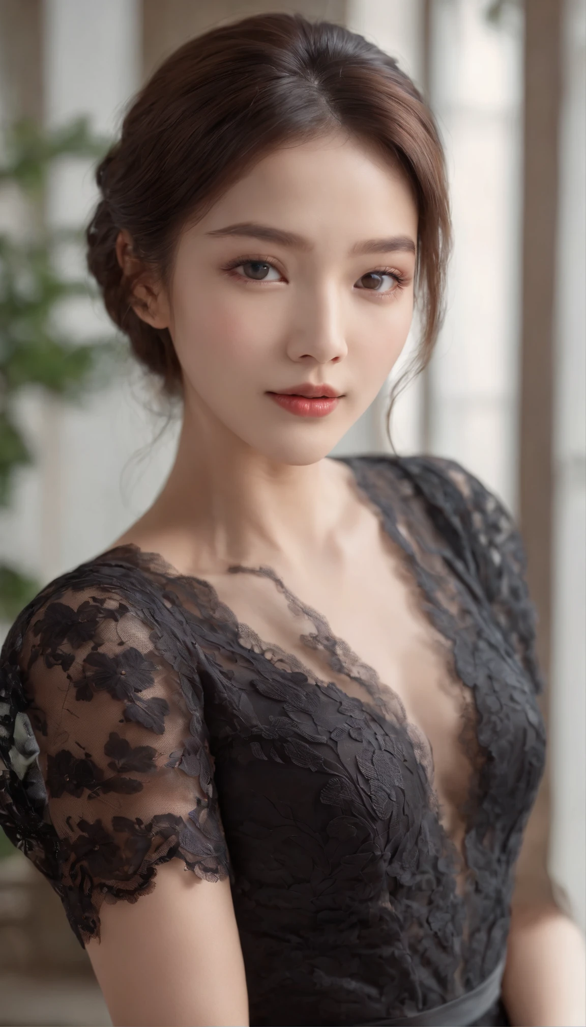 ((((Looking at the camera with sharp eyes:1.4444)))),Girls、Don't face、Lack of shame、quizzical gaze、masterpiece, best quality, Practical, Very detailed, Finer details, high resolution, 8k wallpaper sex pheromone、sexly、bait、Mature woman、Lace pattern、细High heel、Black Sexy Lingerie、view、beauty，(((Marian rivera, 30 years old)))，((best quality、8k、masterpiece:1.3))，Ultra HD1.3、SLR quality、Cute Beauty 1.4、Transcendent Beauty 1.4、Leather 1.3、marble background、Full body drawing 1.3、1 girl、Attractive beauty woman:1.3、(Light brown short hair 1.3、Large Breasts:1.2)、Valley 1.4、sexly look、big eyes、Long sleeved black lace turtleneck shirt:1.1、Ultra-detailed face、Extremely detailed eyes、Ultra-fine skin、Very fine needle、The fingertips on the face can also show extremely detailed expressions、Ultra Detailed、Very delicate and beautiful hair、Microfiber fabric、Cover your mouth with your hands、Korean beauty、Black lace dress、earrings、beauty&#39;s long legs、High heel、Stand like a model、Walk、Stretch your legs、Cute and beautiful girl, A beauty woman, Wear a black see-through shirt, In a great restaurant, night, Light brown messy hair, Perfect dynamic composition, Beautiful and beautiful eyes、大earrings、sexly Double Cheeseburger、Price Negotiation