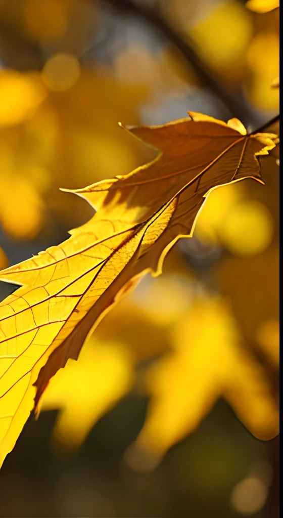 A leaf of a maple tree，Dreamy hazy background，Autumn light，Beautiful composition