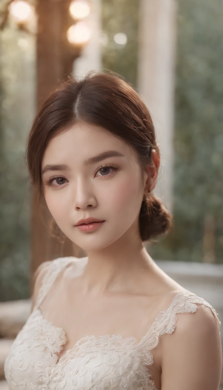 (daydream), 1girl, solo picture, Kim Yoo-jung, (pretty young face (Russian)), focus chest, (asymmetrical bob), (lace dress), (8k HD extremely realistic detailed face:1.5 (soft scene, very low lightning), detailed beautiful reflection pupils, masterpiece:1.3, ultra highres:1.2, dynamic lighting)