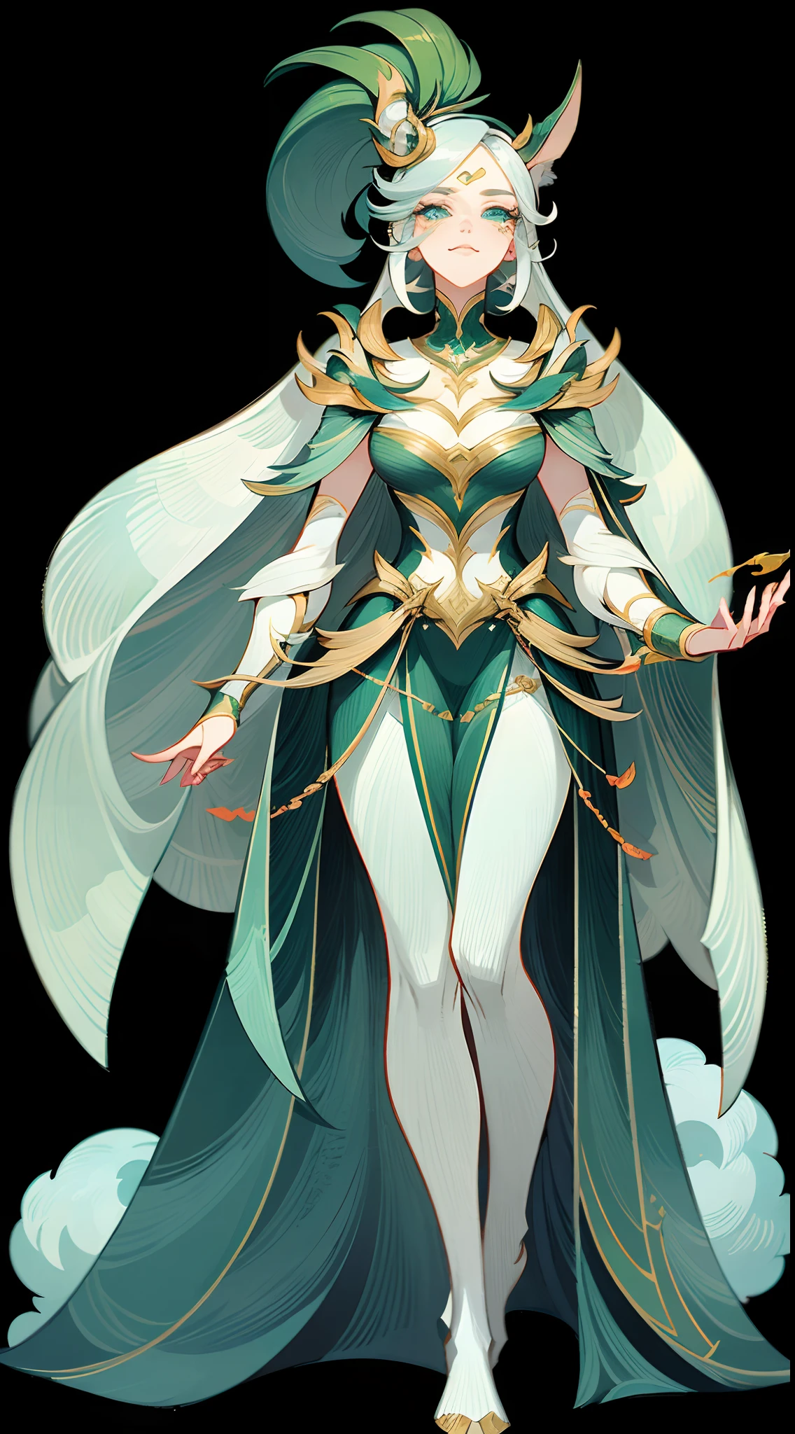 1 beautiful woman，A Necromancer，Green clothing，standing full-body，独奏，Clear facial features，Transparent background，(tmasterpiece，top Quority，best qualtiy，超高分辨率，Clear facial features，beautidful eyes，beauitful face)