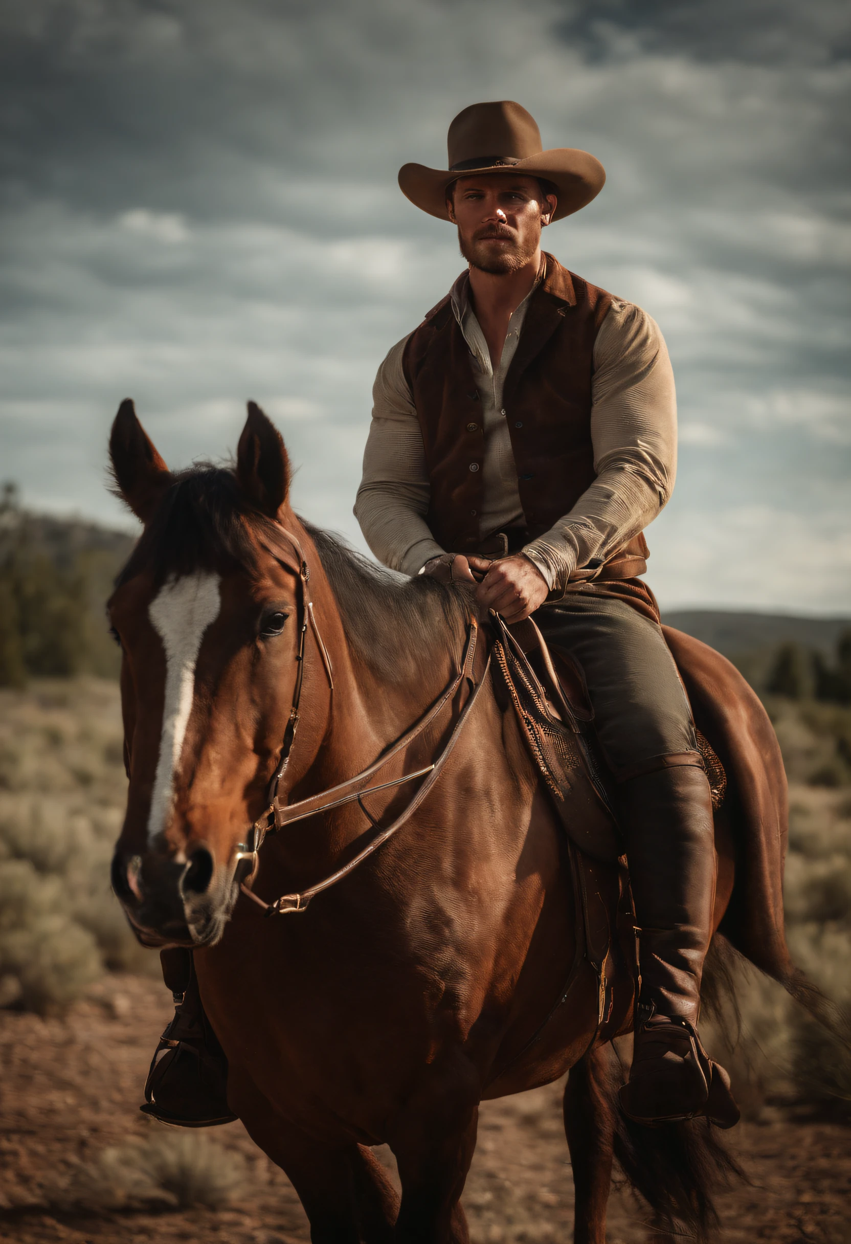 Cole Cassidy shirtless while riding a horse