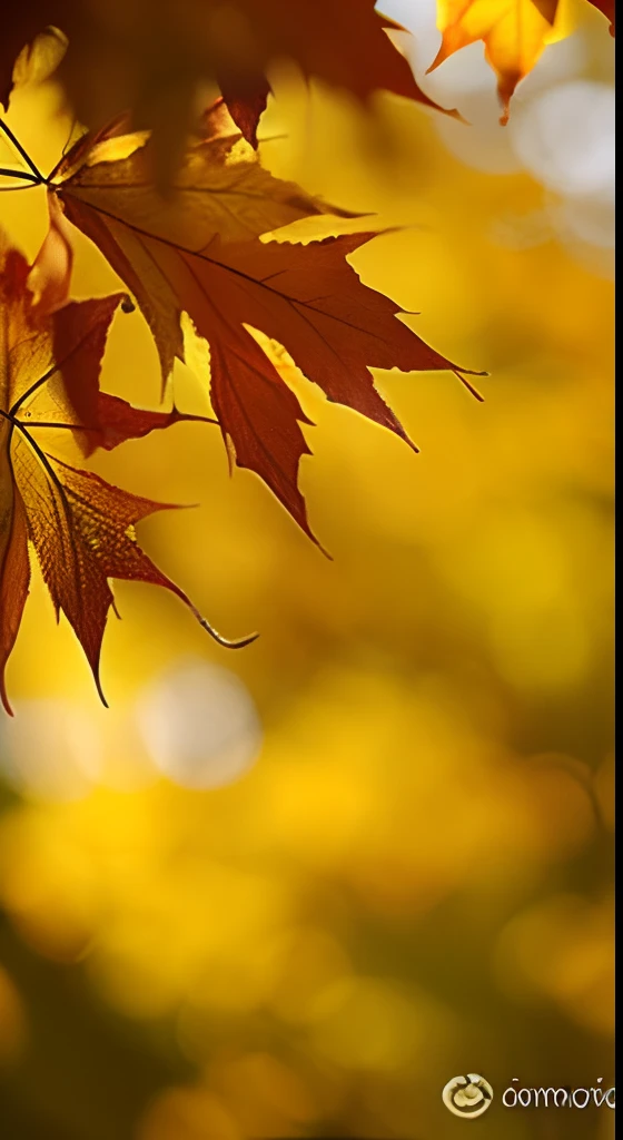 A leaf of a maple tree，Dreamy hazy background，Autumn light，Beautiful composition