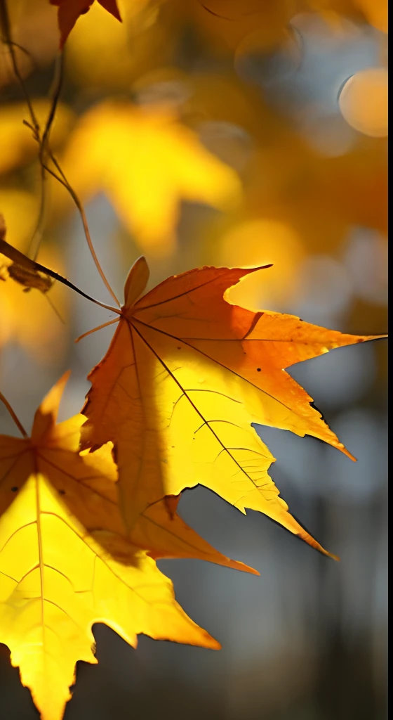 A leaf of a maple tree，Dreamy hazy background，Autumn light，Beautiful composition