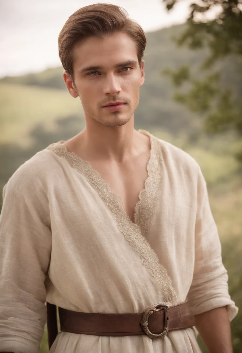 homem em torno de 26 anos, cabelos brancos naturais, Distinctive lilac eyes, vestindo roupas pretas, esbelto e cansado, lindo, luz de velas em um ambiente medieval, Ultra sharp focus, tiro realista, roupas pretas e roxas, usando brincos prata, cores tetradicas (cicatriz:1.4)