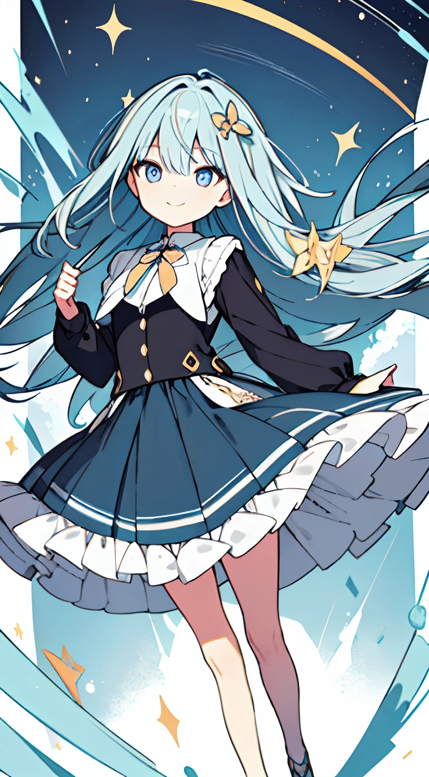 masuter piece, Best Quality,32K、Wallpaper, ultra -detail, Absurd beauty, 1Beautifulwoman、Pupils of large eyes、Hair fluttering in the wind、slender long legs、Smaller head、miscievous smile、Angle looking up from below、✨