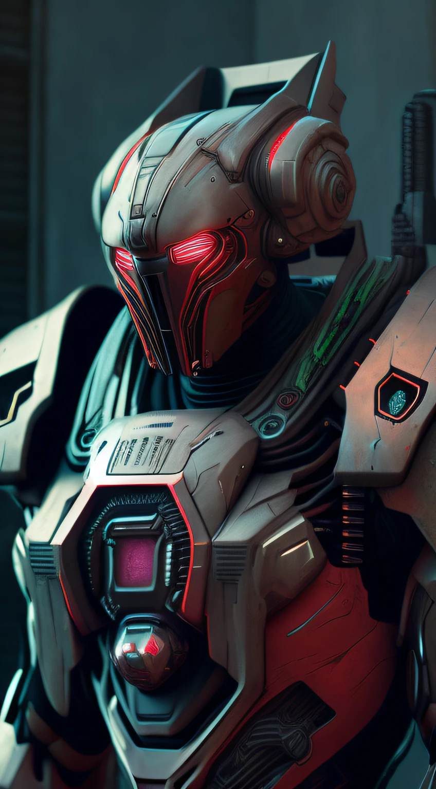 Doom Slayer Goid Robot「Great Dane」Close-up of realistically drawn sci-fi cyberpunk power armor