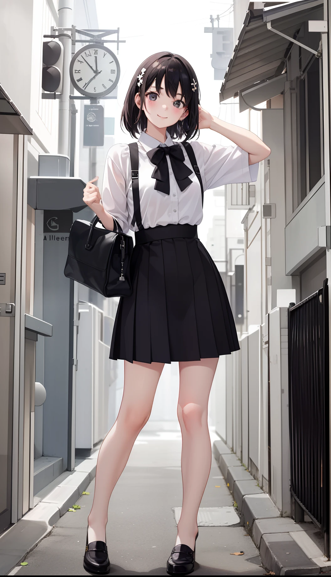 1girl in、A smile、The shirt、Blouse、（paler）skirt by the、（small tits）Chilarism、movement、