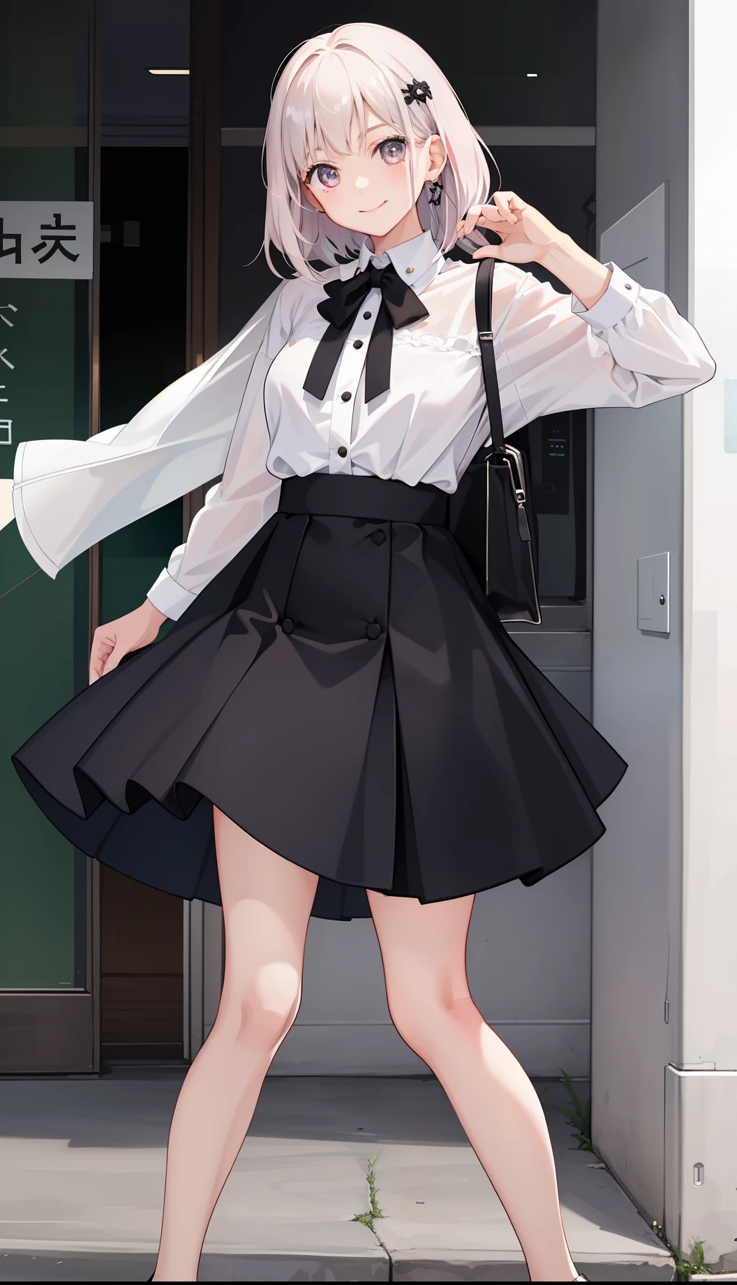 1girl in、A smile、The shirt、Blouse、(paler)skirt by the、(small tits)Chilarism、movement、