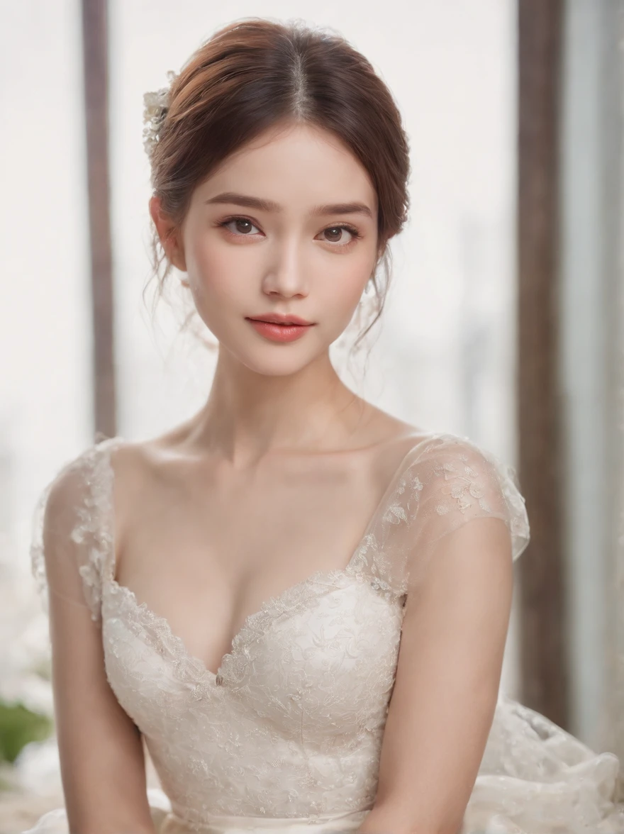 xxmixgirl, quite a bit body of a beautiful long and slender cute face Japanese girl, A gorgeous young cute asian woman in a sexy glamourous outfit, happy smiling, still from the film, ((young Marion Cotillard face : 1.2)), ((young Anne Hathaway face: 1.0)), from front, realistic portrait photo of a cute 21 years old girl, looks at viewer, wavy nose, full lips, natural skin, skin moles,(cinematic, film grain:1.1), ((asian winged eyes, very long and slender slim face, windy tousled, very long straight black hair)), pretty eyes, gorgeous, sexy, alluring, makeup, perfect face, seductive look, A fashion show in wedding costume, short white lace dress, white lace stockings, white high heel sandals, white corset, blonde hair in braids, 4K, Fashion show situation , a virtual audiences, futuristic colour, place, (Leica SL3, Summicron-SL 75 f/2 ASPH, kodak Ektar 200 film), hands up, bokeh, silhouette, shallowed depth of field, dynamic action pose, hands up,