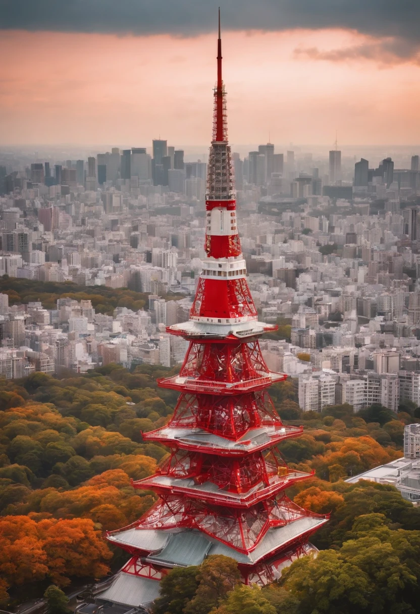 Tokyo Tower and the Red Dragon, Detailed sky, cinematic
