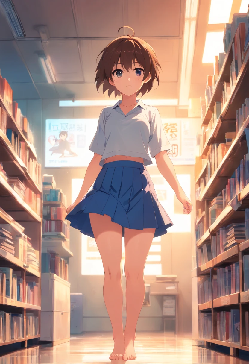 Cute femboy, Barefoot,Tummy down,head looking up,Raise your feet,skirt,white panties,largeeyes,Anime cute face,looking at book,Wet da, no shirt, bare chest, flat chest, buldge under skirt, boner under skirt, boy