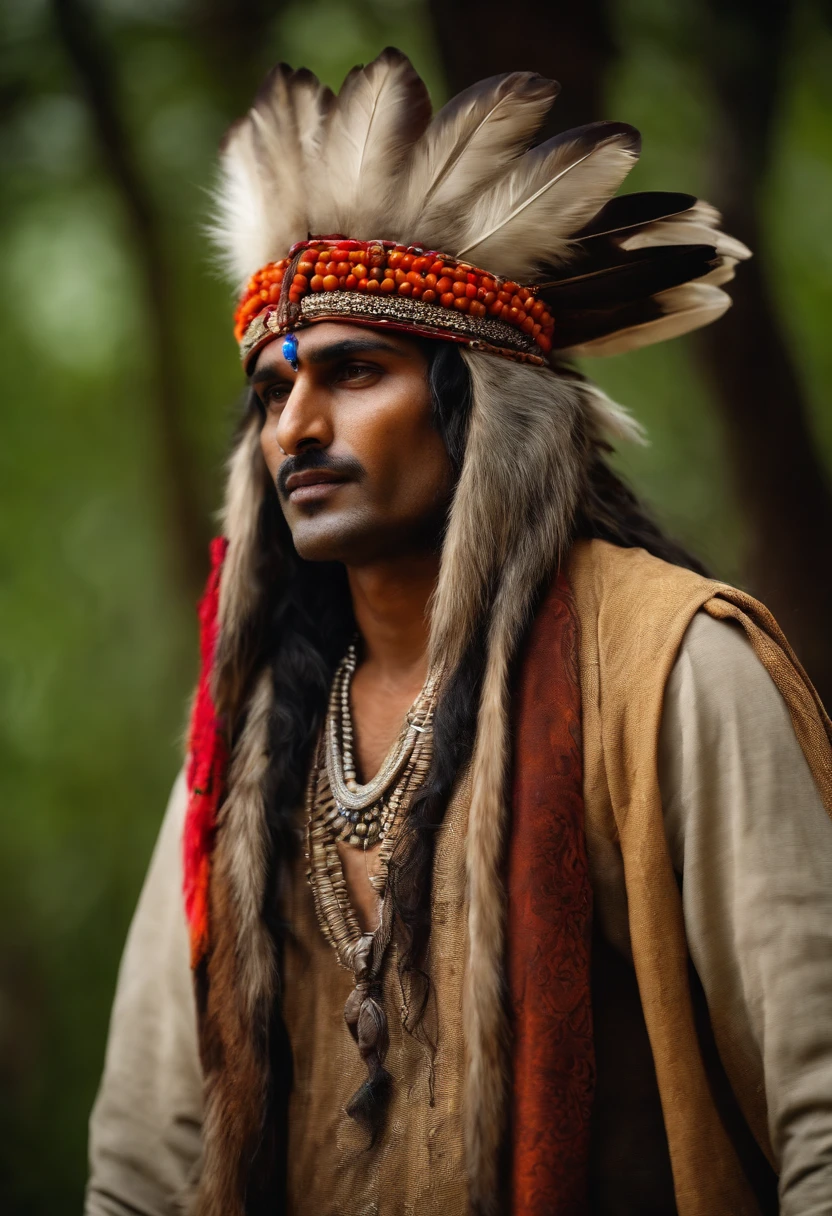 an Indian with wolf's skin on his head