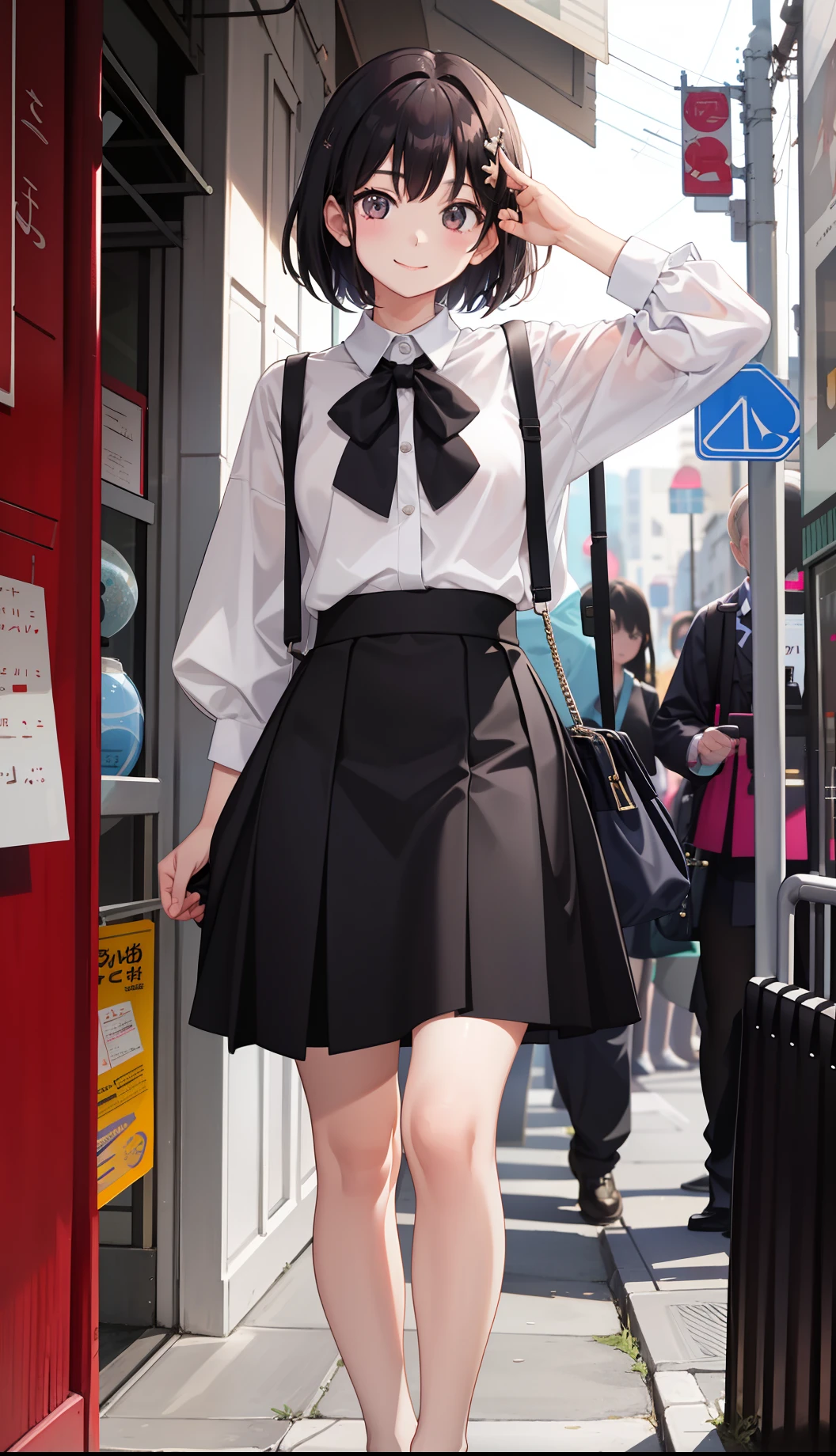 1girl in、A smile、The shirt、Blouse、(paler)skirt by the、(small tits)Chilarism、movement、