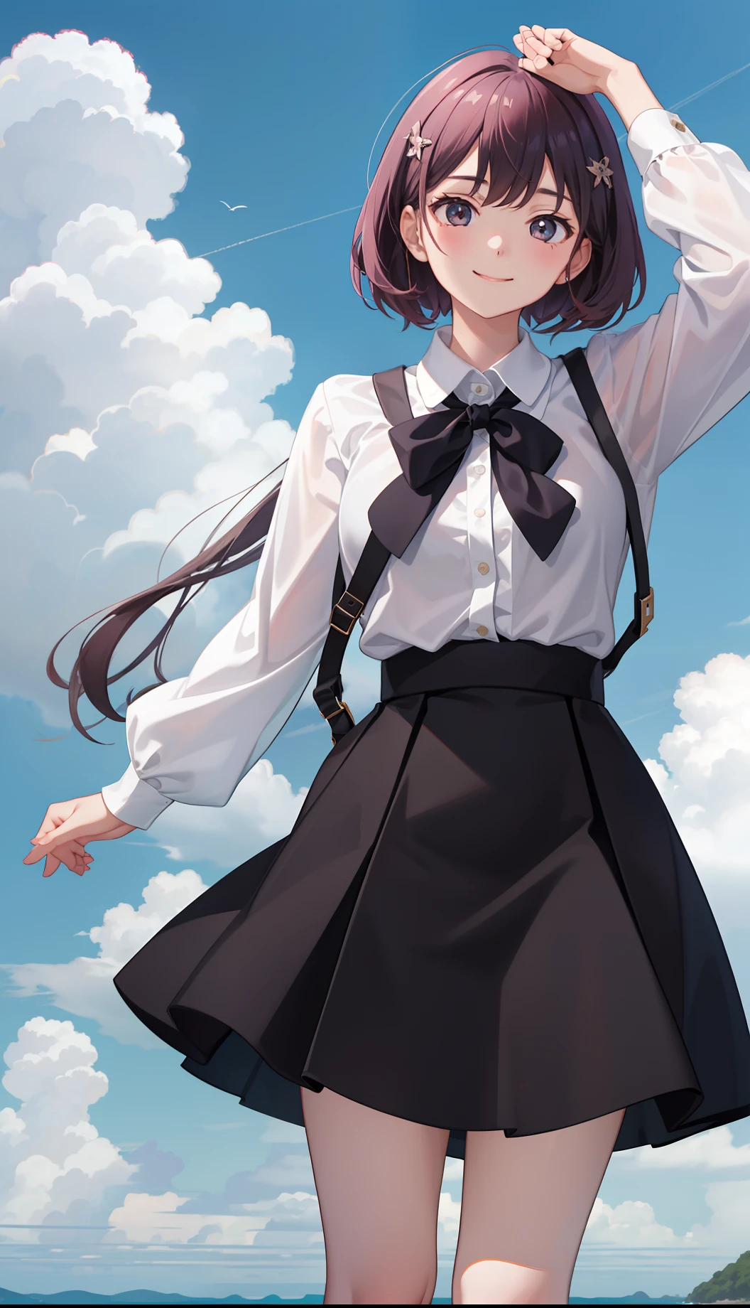 1girl in、A smile、The shirt、Blouse、(paler)skirt by the、(small tits)Chilarism、movement、