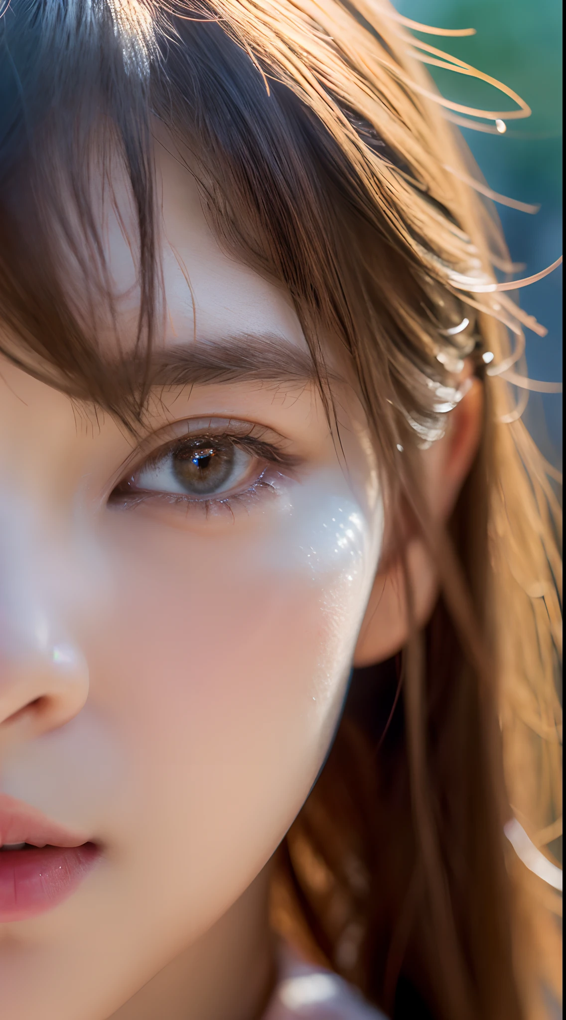 ((最high quality)), ((Face close-up)),Like a photograph,high quality, 8k resolution",Beautiful 17 year old girl,((Stylish Fashion)),summer,The girl sways beautifully in the sea breeze,graceful hair,sad,Are crying,Evening Cafe,