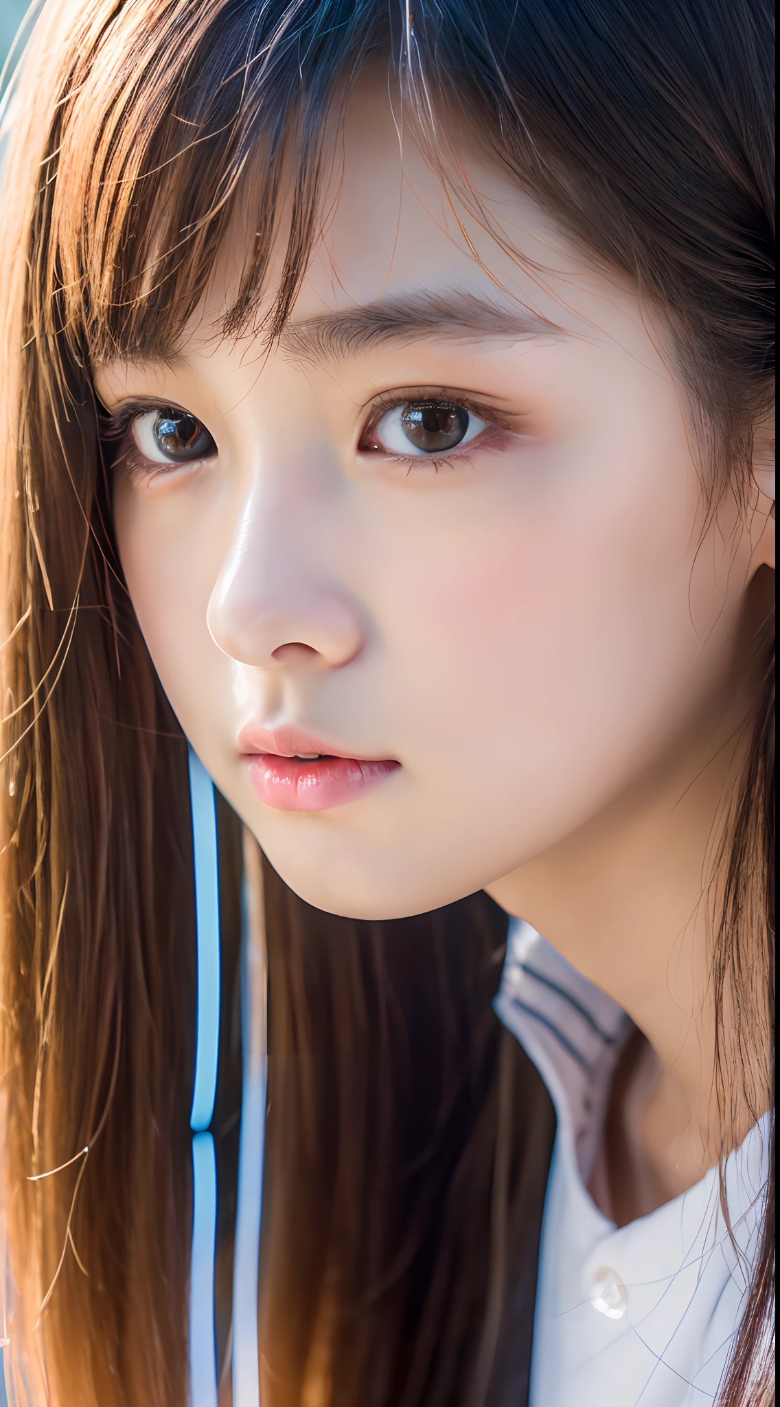 (daydream), 1girl, ((close face)), Kim Yoo-jung, (beauty goddes face (Russian)), focus chest, (insult strip colour hair), (8k HD extremely realistic detailed face:1.5 (soft scene, very low lightning), detailed beautiful reflection pupil, masterpiece:1.3, ultra highres:1.2, dynamic lighting)