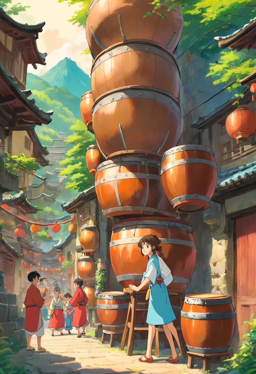 In a Zhuang village, people beat copper drums