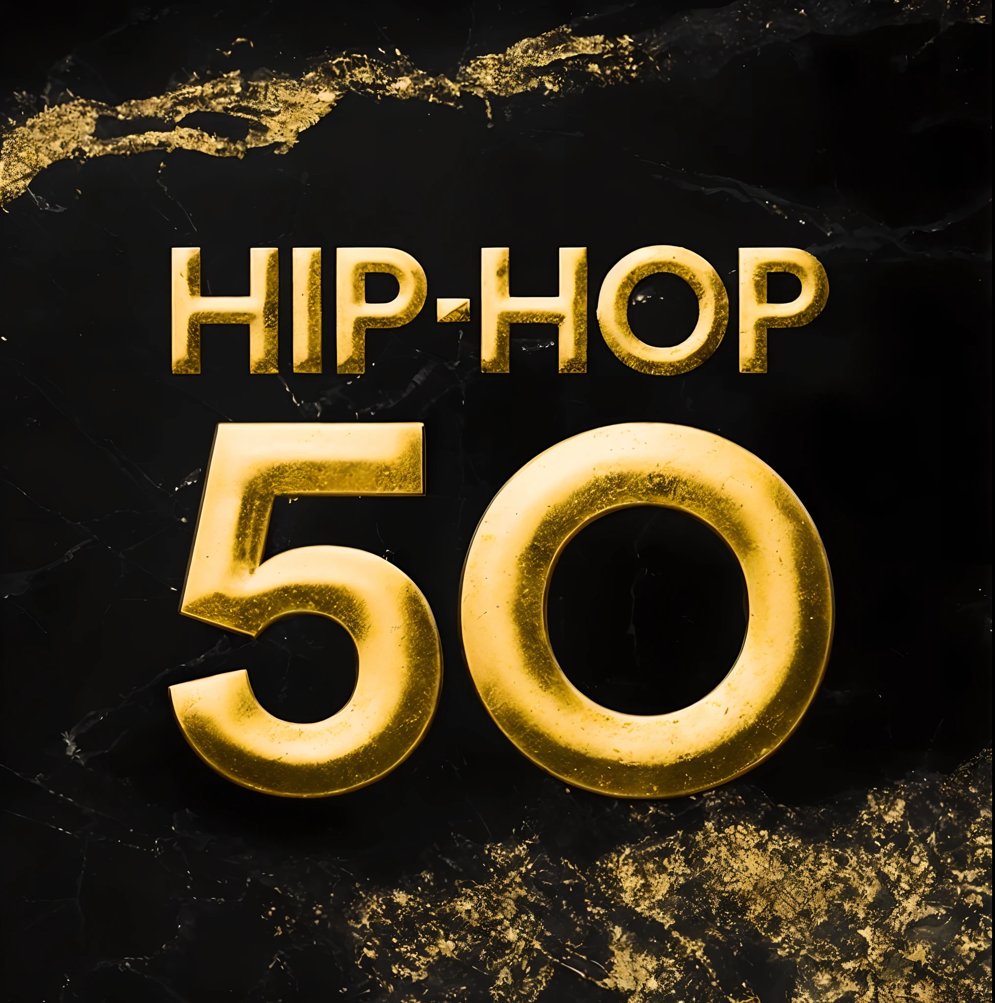 Um close up de um sinal de ouro que diz Hip Hop 50 anos, Hip-hop, hip hop album cover, hip-hop, HIP - HOP, Hip Hop album cover, Hip Hop, hip hop album cover art, Hip - Hop album cover, estilo Hip Hop, hip-hop urbano inspirado, 50, 50* grau acima do horizonte, various artists