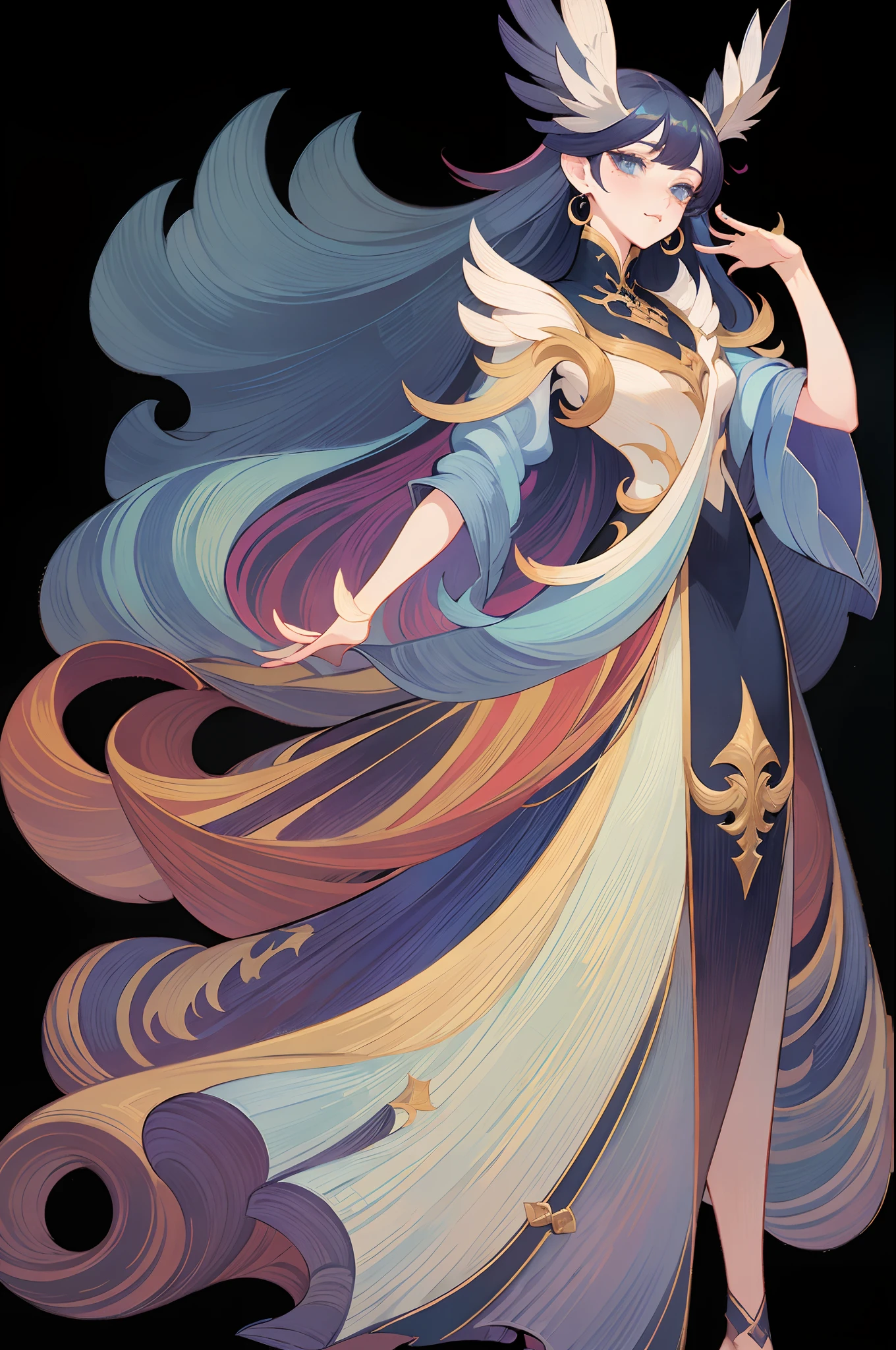 1girll，mages，Gorgeous long dress，standing full-body，独奏，Clear facial features，Transparent background，(tmasterpiece，top Quority，best qualtiy，超高分辨率，Clear facial features，beautidful eyes，beauitful face)