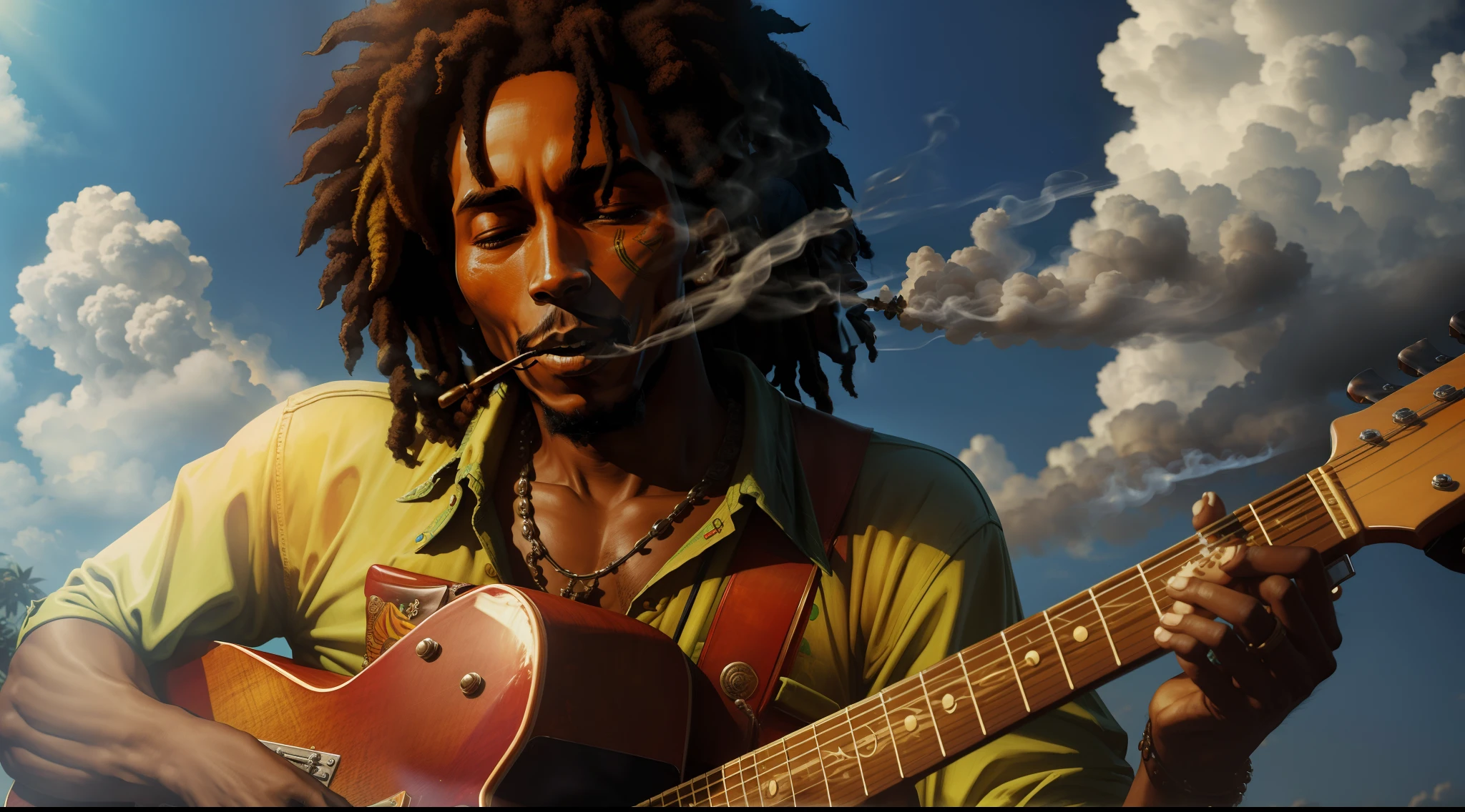 Bob marley smoking Marijuana in Jamaica while playing guitar, s 250 --auto --s2