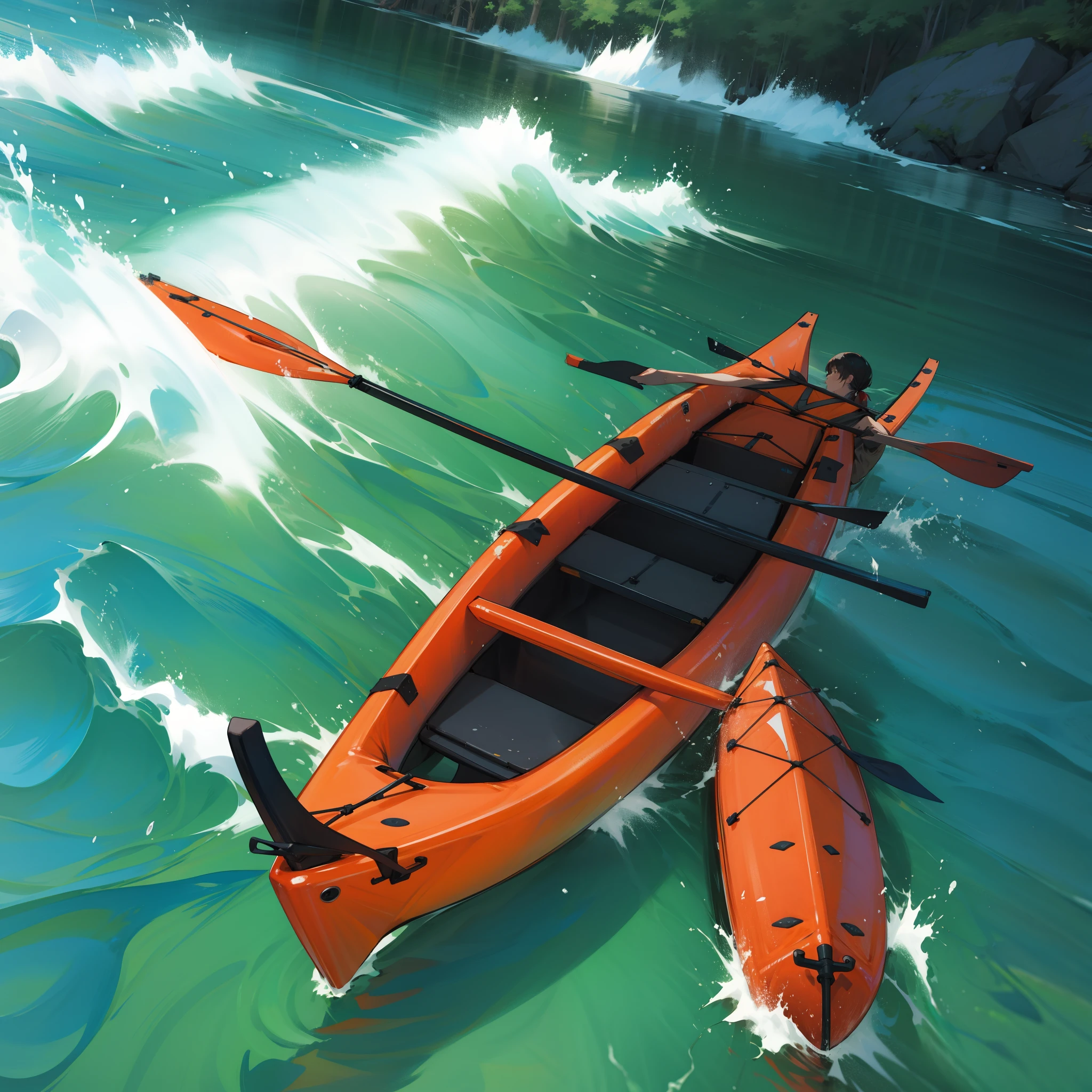 Red and green kayaks