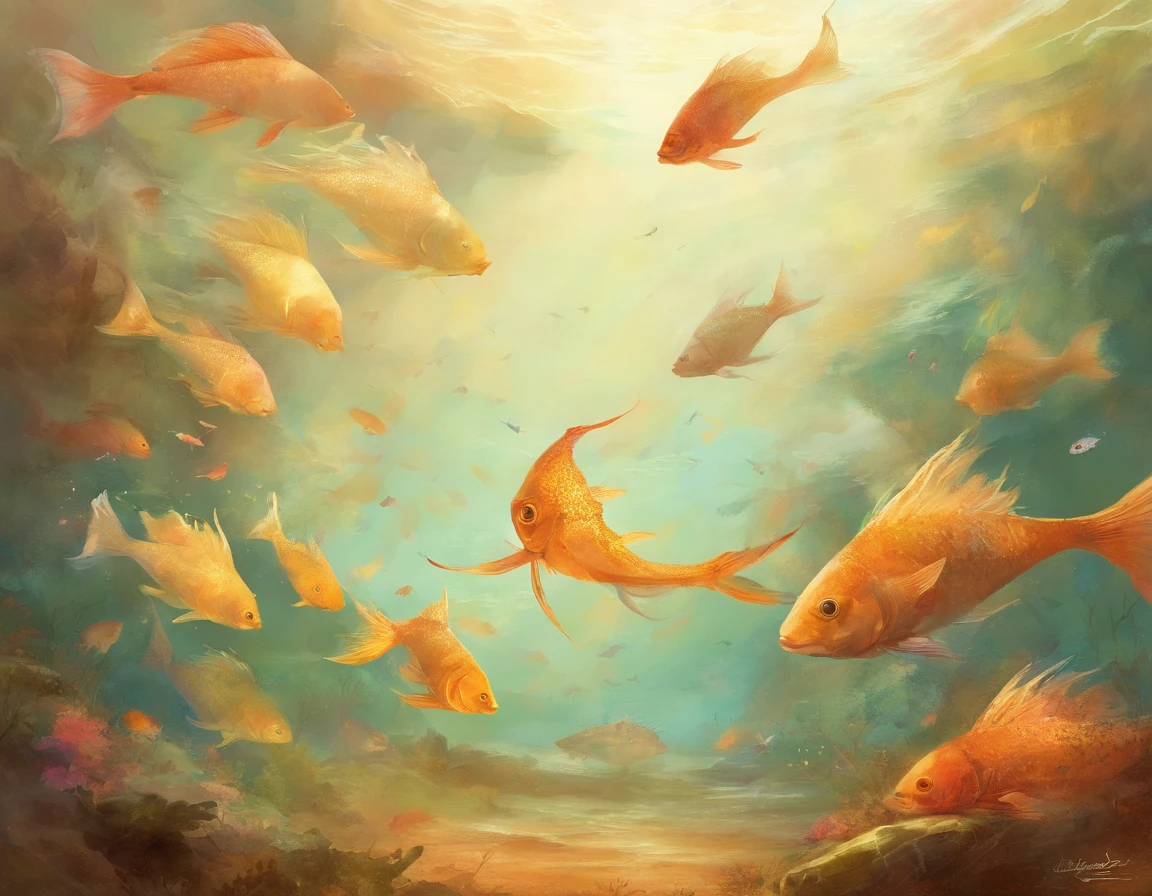 Silhouettes of groups of fish swimming in a circle