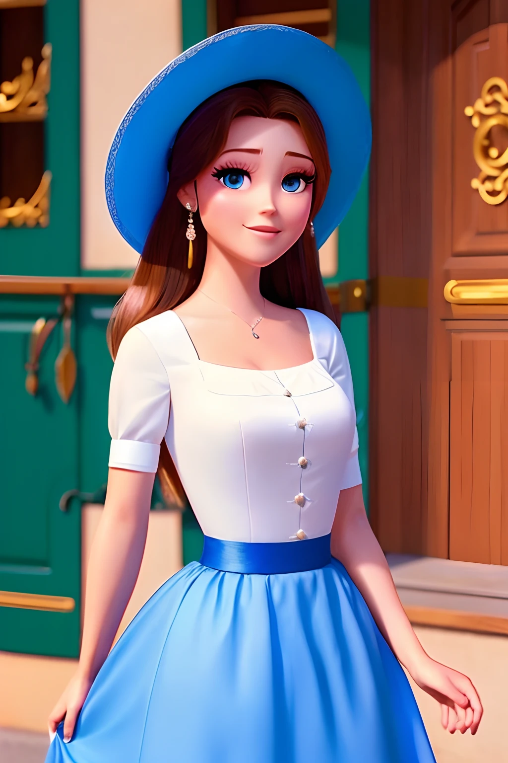 BEAUTIFUL 30-YEAR-OLD GERMAN WOMAN, DA ALEMANHA, HER DRESS IS WELL-BEHAVED, ROMANTIC AND SIMPLE STYLE, MULHER SIMPLES, SECULO XV, DESENHO ANIMADO, DETALHES PERFEITOS, OLHOS AZUIS E BRILHANTES, DISNEY PIXAR DESENHO ANIMADO