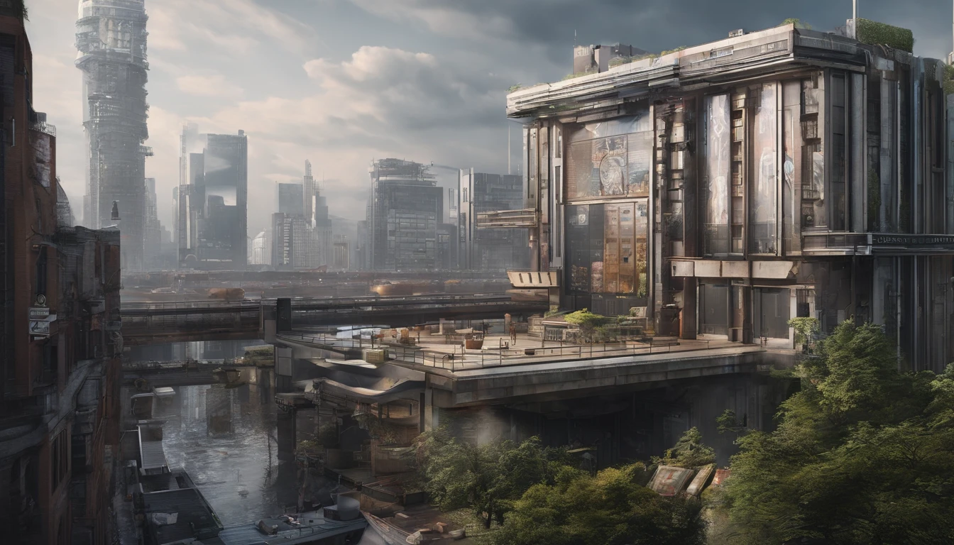 Landscape scenery,modernn architecture,Minimalist style building,A small amount of cyberpunk elements