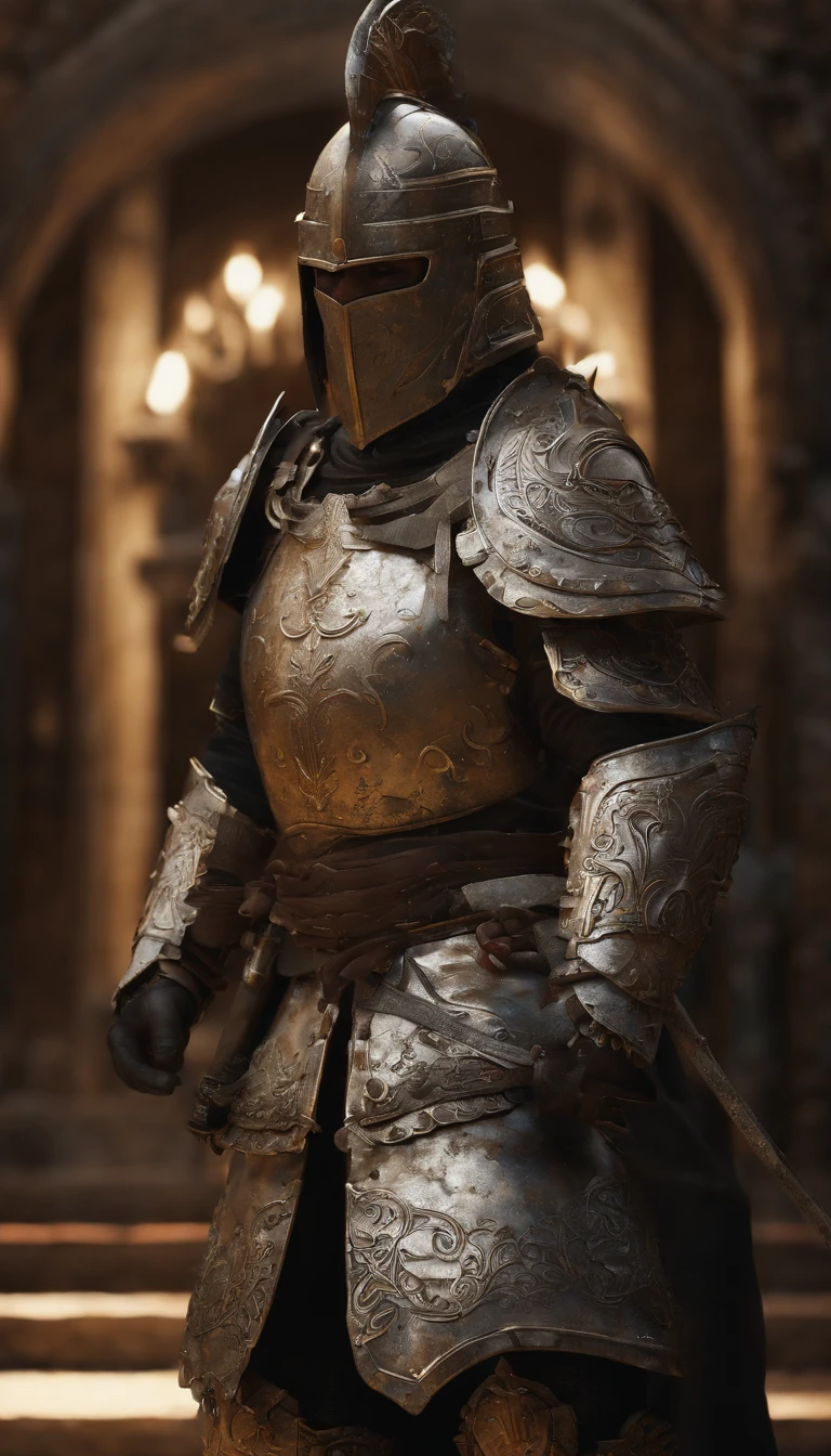 guerreiro, Conceito-Arte, autor:Kishiganku, arte de fantasia, Fundo do templo zen, clean render, um chifre, Use um conjunto de armadura, detailed bushido form smoke, capacete de uma divindade esquecida, character is standing, 8k realista, in game render, detalhe detalhado do fundo do rosto, Art Station home page, touro, Fantasia pseudo-medieval, Uma divindade vestindo armadura koi, armadura de bronze detalhada, Armadura de Bronze, armadura gravada dourada, Armadura Obsidiana de Ouro, armadura de ouro claro, Linda armadura de filigrana, A demonic warrior, Linda armadura cheia de espinhos, intrincada armadura assasin, armadura de metal intrincada, guerreiro poderoso, Vestido com uma linda armadura dourada,Decorated with intricate patterns, O capacete tem uma grande coroa e dois chifres, Everything is in the dark, The smoky background alludes to battle scenes, Adicione uma aura sinistra ao seu personagem,Huge demonic wings of demons,submission, tiro de corpo inteiro.