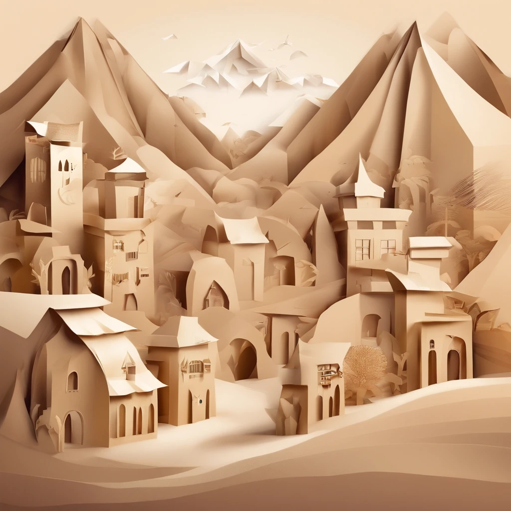 Small village in the desert, (best qualityer, tmasterpiece:1.3), Very detailed fantasy illustration,