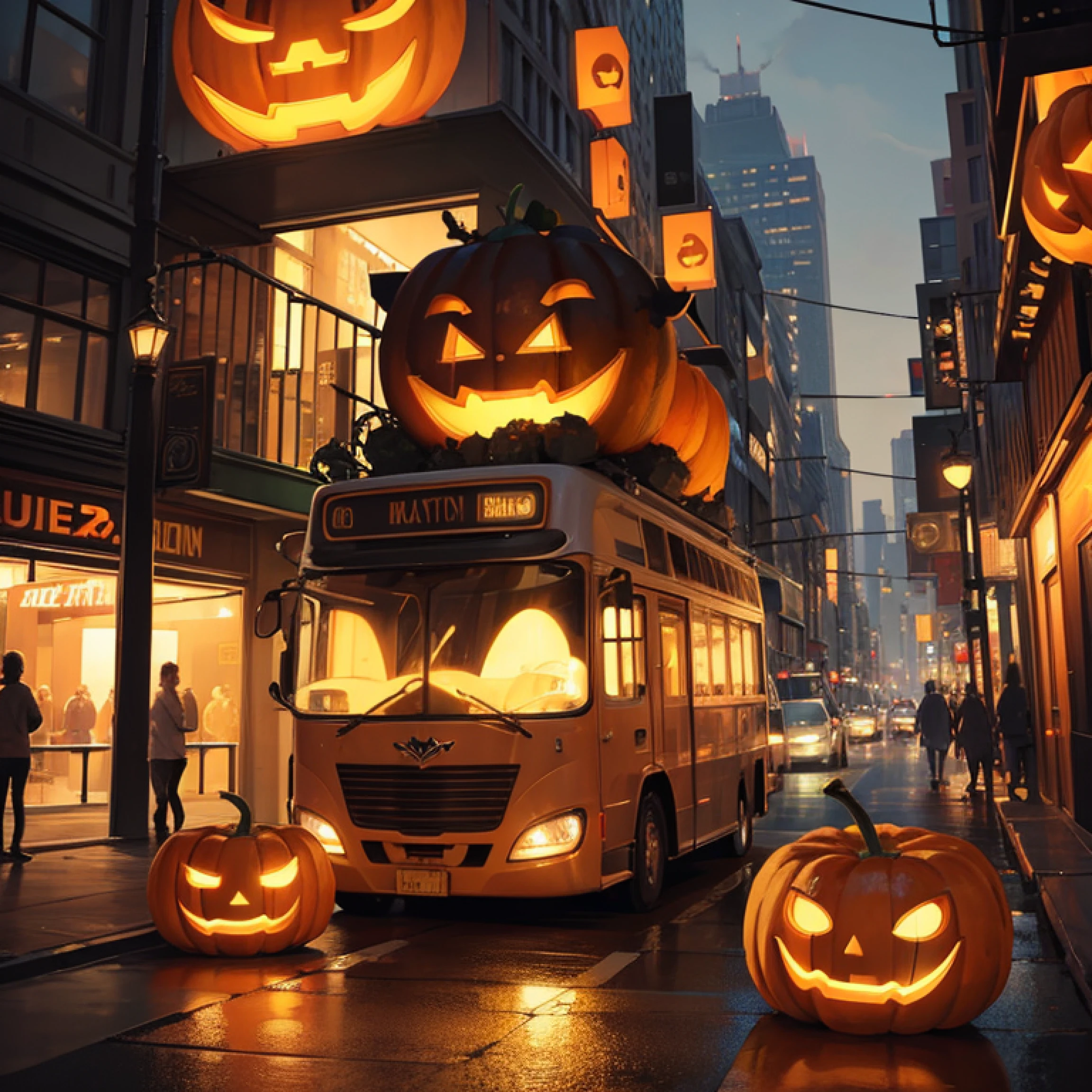 best quality, ultra-detailed,
Jack-o-lanterns, buildings, many cars in the city,
depth of field, professional lighting, --auto