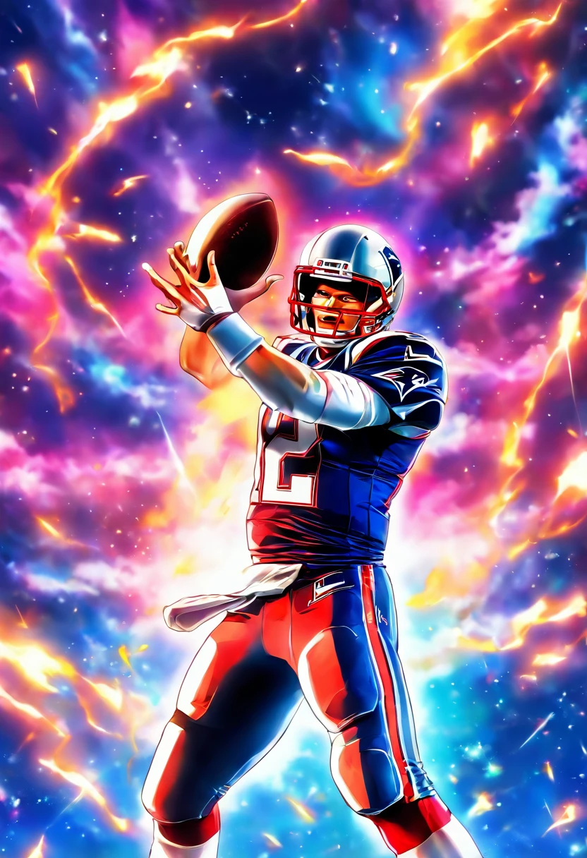 Tom Brady throwing a football to the moon