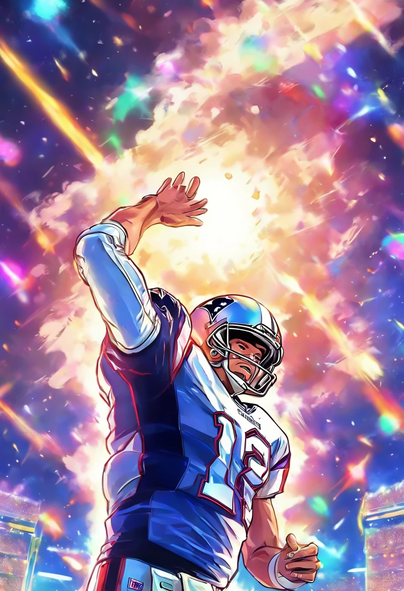 Tom Brady throwing a football to the moon