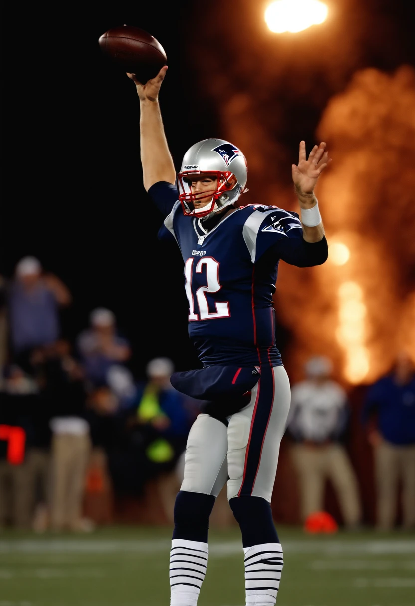 Tom Brady throwing a football to the moon