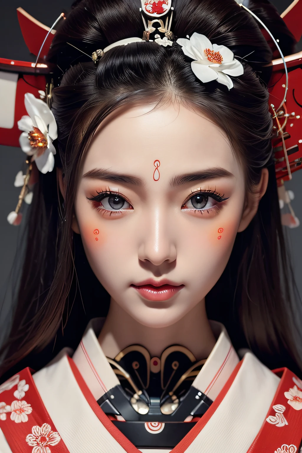 "(The best lighting, oscuro, dramatic),(geisha escupiendo espaguetis con tinta roja calavera alien, Cicatrices,  sexy, cerebro, sangre, una rata dentro de la cabeza, terror.),(ojos rojos, calaveras). morning light.