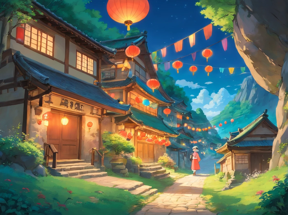 The whole village is dressed up,Colorful bunting flutters in the air,The villagers are dressed in Zhuang costumes,With a smile of joy and anticipation,Come together。In the middle of the village stands a mysterious cave,The light at the entrance of the cave is warm,Exudes a beautiful glow