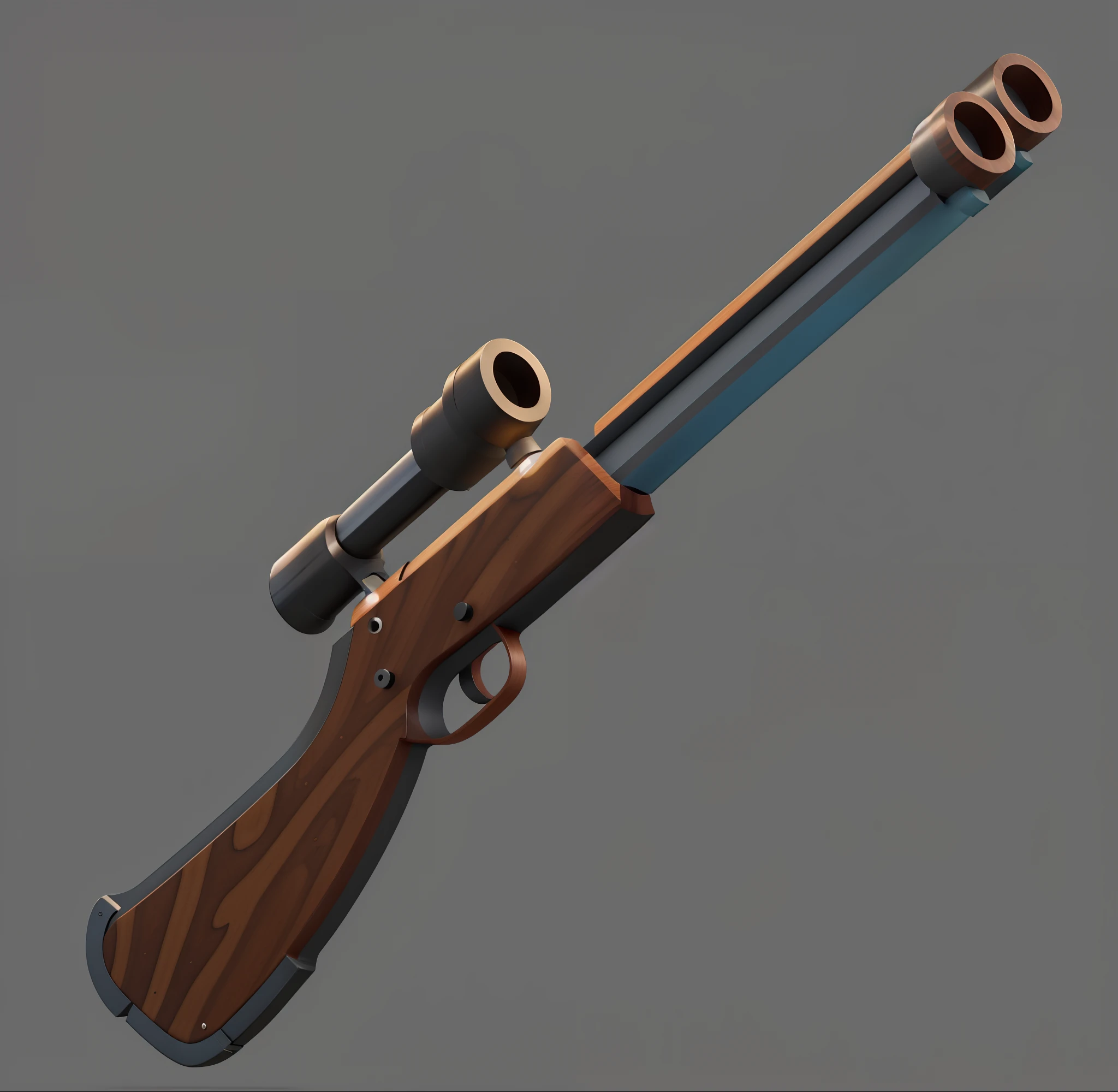 Cartoon double-barreled shotgun,Scope,Wooden stock,Metal drums,cartoonish style