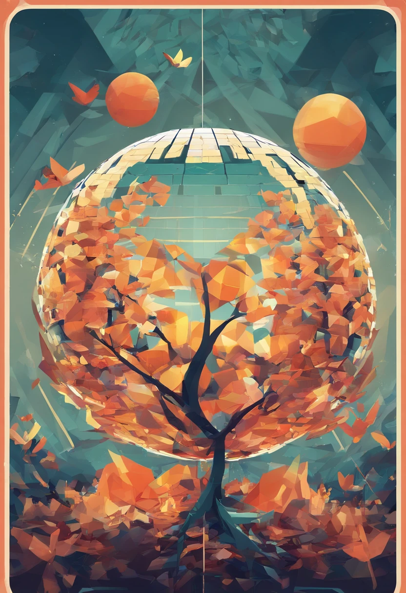 (Masterpiece),(Best quality:1.0), (超高分辨率,), Detailed, A glass ball,There is a tree inside, Digital art, cg society contest winner, Butterflies and sunlight, concept art design illustration, Beautiful digital illustration, Closed ecosystems