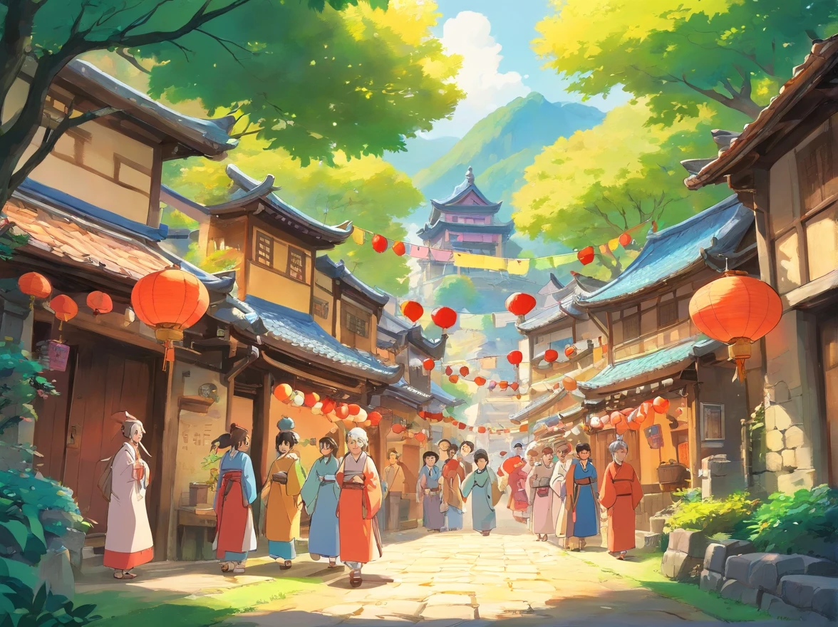 The whole village is dressed up,Colorful bunting flutters in the air,Many people are dressed in Zhuang costumes,With a smile of joy and anticipation,Come together。In the middle of the village stands a mysterious cave,The light at the entrance of the cave is warm,Exudes a beautiful glow